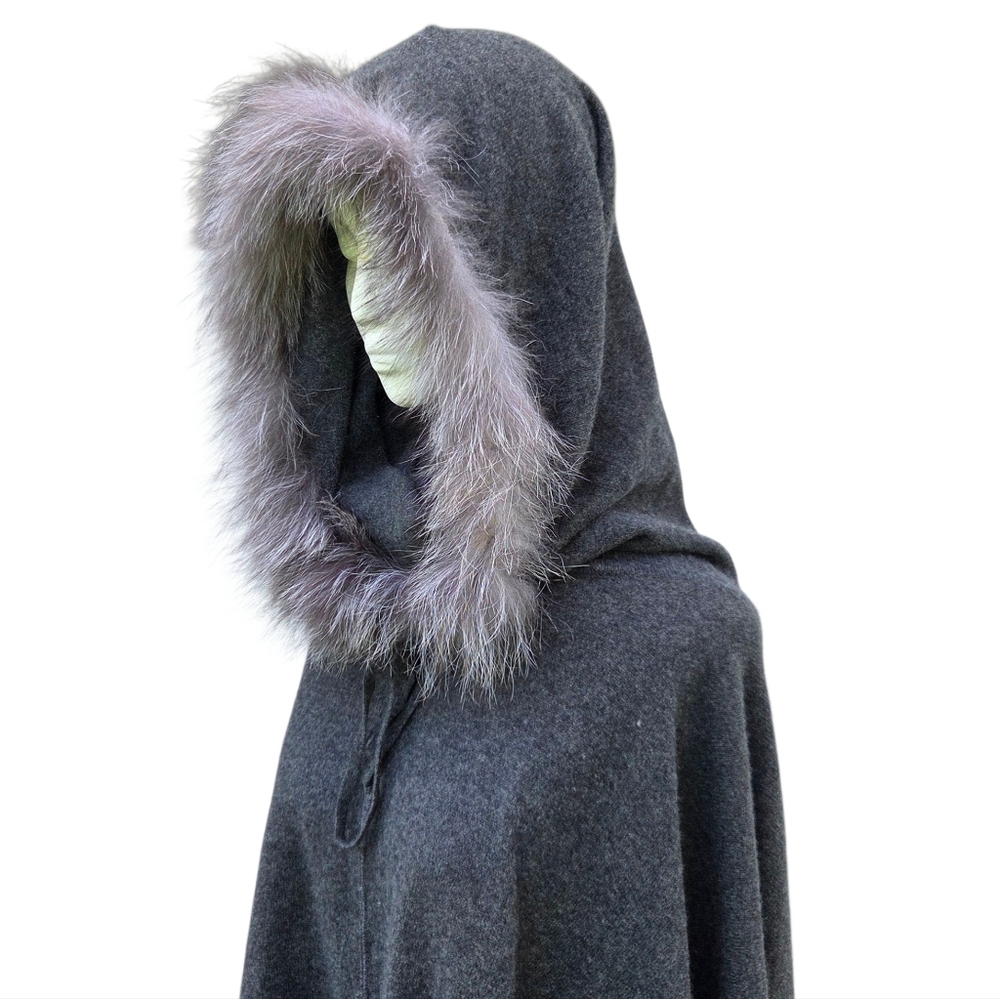 Sofia Cashmere Hooded Cowl Neck Poncho Size-One Size - Picture 5 of 16